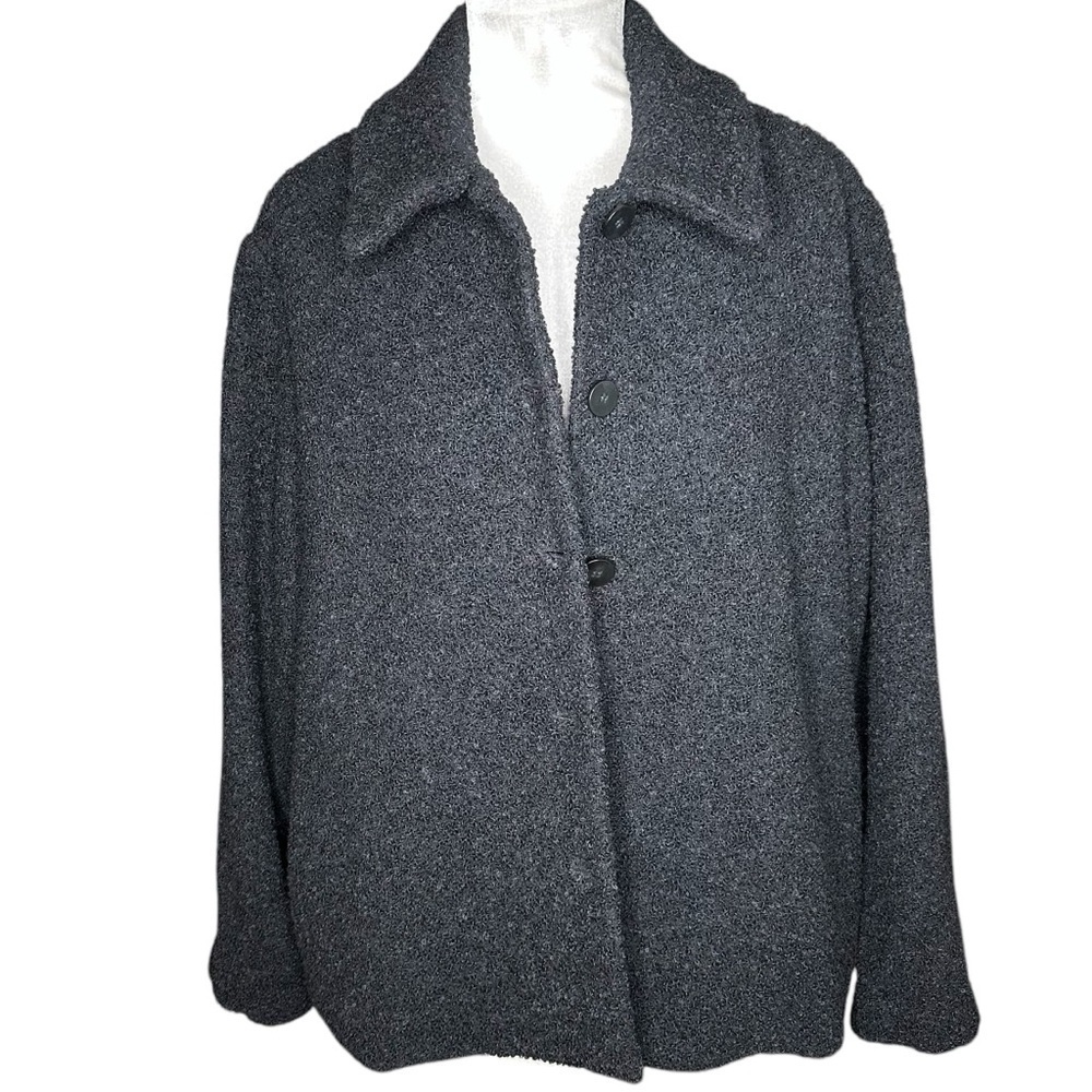 Eileen Fisher Black Boucle Button Up Jacket. Size-see measurements